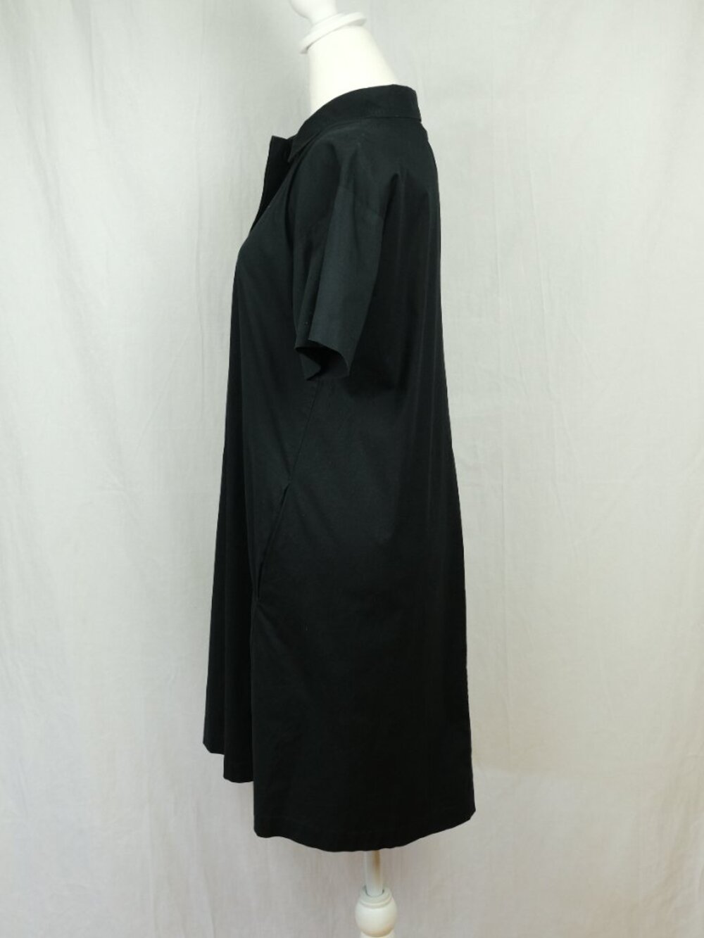 Eileen Fisher Black Organic Cotton Poplin Shirt Dress XS Minimalist Style - Picture 6 of 9